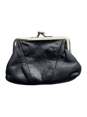 Vintage Black Leather Coin Purse With Silver-Tone Frame & Kiss Lock Closure